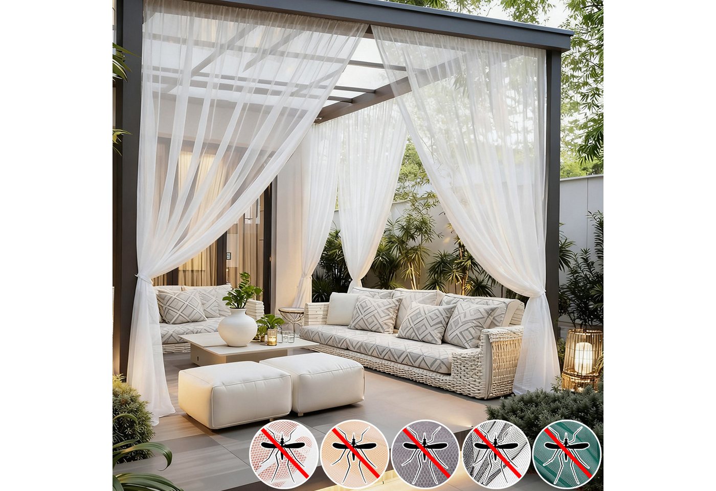 Lapalife Gardine Durchsichtige Outdoor-Vorhänge, 1 Tafel, 5 Farben, Mücke,Stangentasche, DIY Auf Maß zuschneiden, Atmungsaktiv für Terrasse, Pool, Lanai