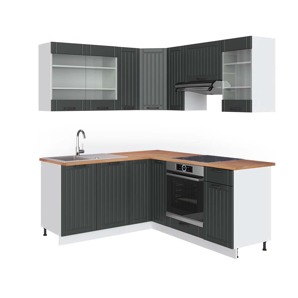 Vicco Winkelküche R-Line, Schwarz Hochglanz/Goldkraft Eiche, günstig online kaufen