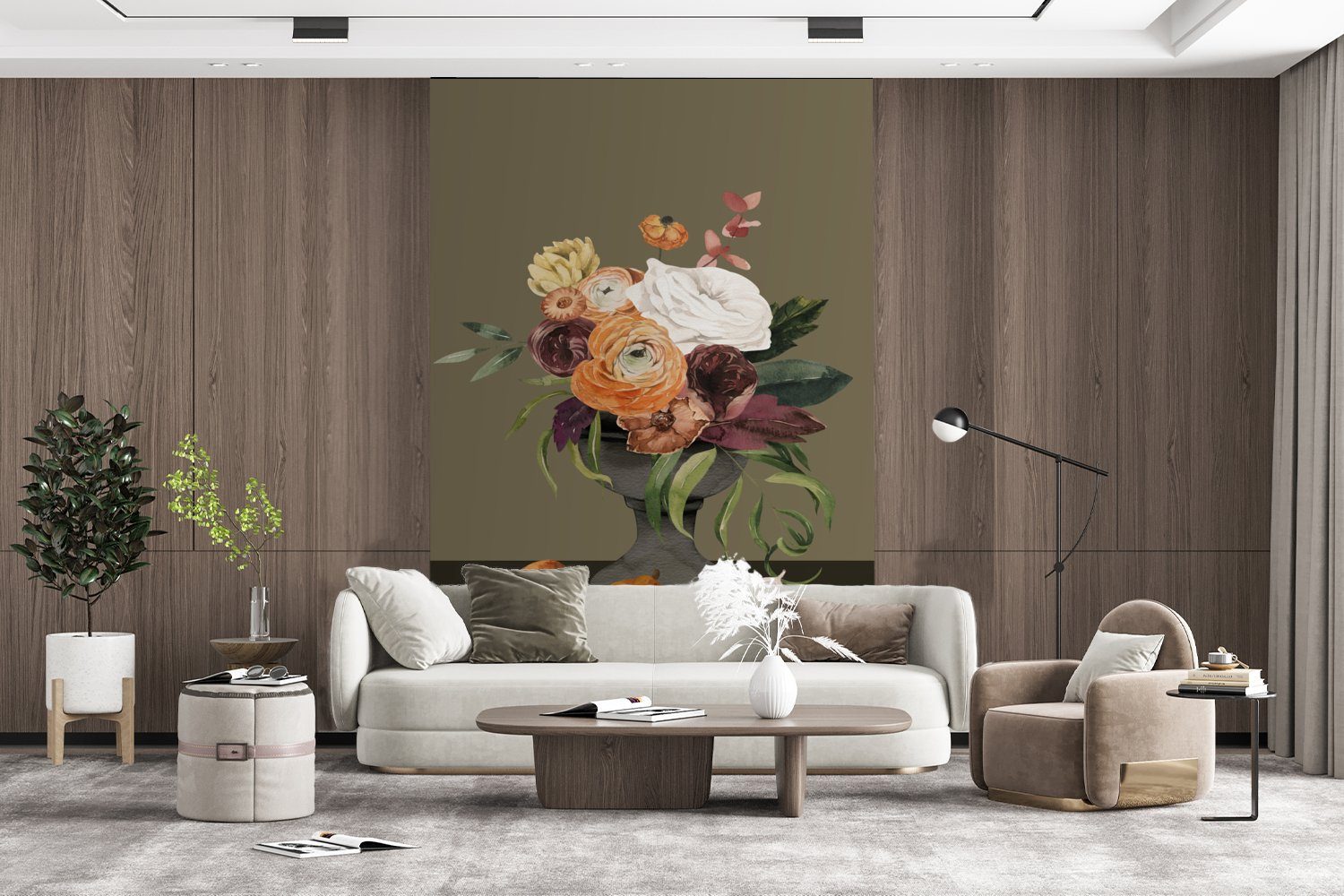 Wandtapete Wohnzimmer, Tapete St), - Fototapete Aquarell Blumen MuchoWow (3 Montagefertig Matt, Vinyl - bedruckt, für Stilleben,