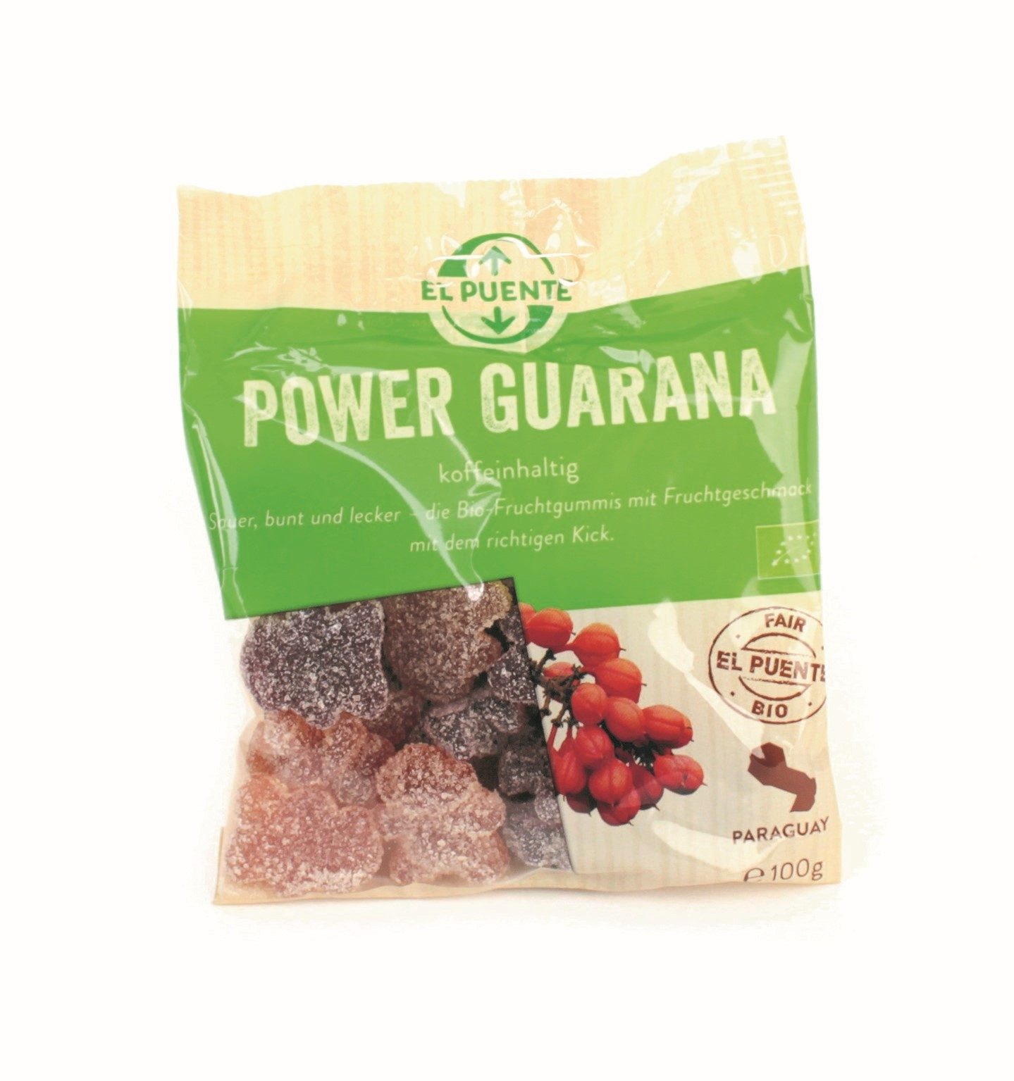 El Puente Knabberei Power-Guarana - Saure Bio-Fruchtgummi, Fair Trade, Bio, Glutenfrei, Fair Trade