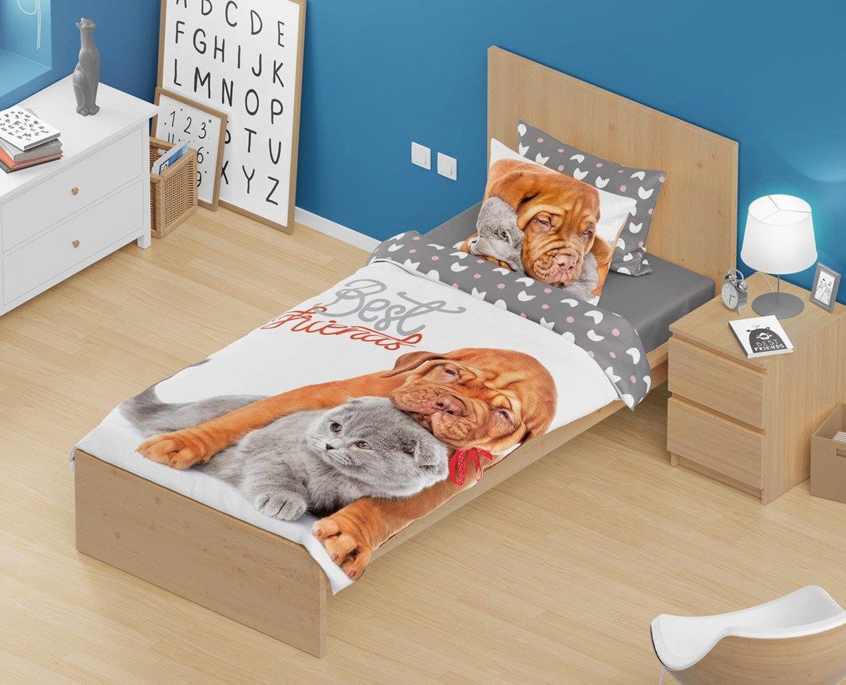 Bettwäsche Hund und Katze Garnitur Baumwolle