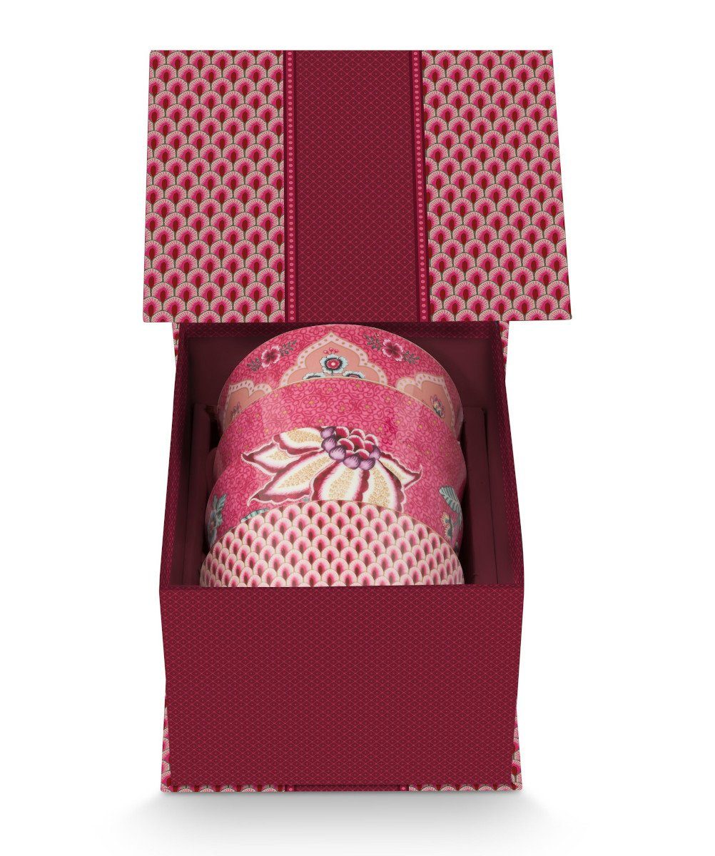 PiP Studio Schale Flower Festival Oriental Geschenkset Schalen dark pink 12cm, Porzellan, (Bowls), Giftset Bowls Oriental Flower Festival Dark Pink 12cm