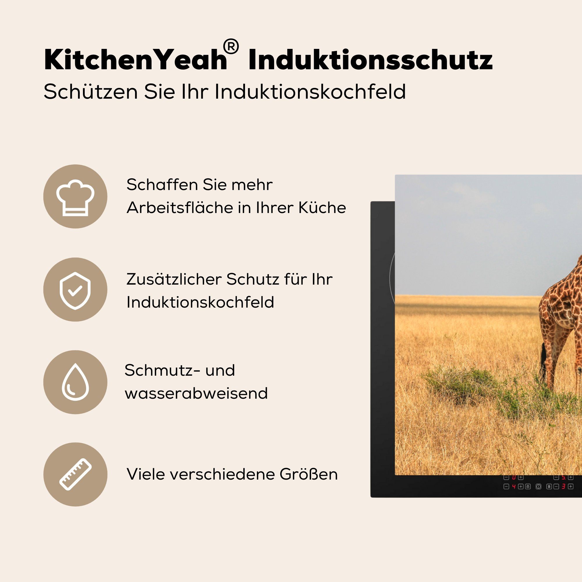 81x52 (1 Vinyl, Induktionskochfeld tlg), - Ceranfeldabdeckung die für MuchoWow cm, Giraffe Savanne, küche, Herdblende-/Abdeckplatte Kalb Schutz -