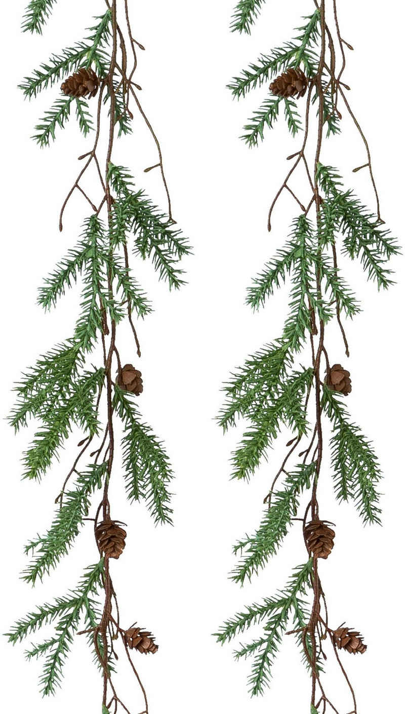 Winterliche Kunstpflanze Weihnachtsdeko, Weihnachtsgirlande Tanne, Creativ green, Girlande mit Zapfen, 185 cm, 2er-Set