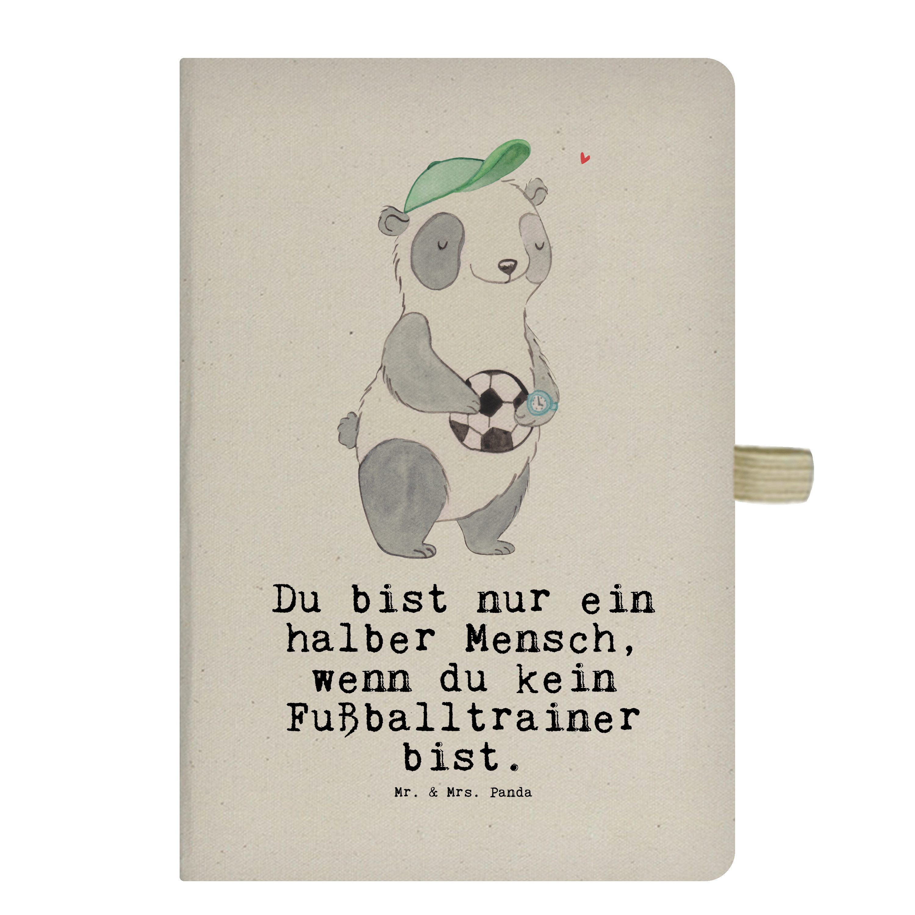Mr. & Mrs. Panda Fußballtrainer Herz mit Mr. - Glücksbringer, Jubi Geschenk, - Panda & Mrs. Notizbuch Transparent