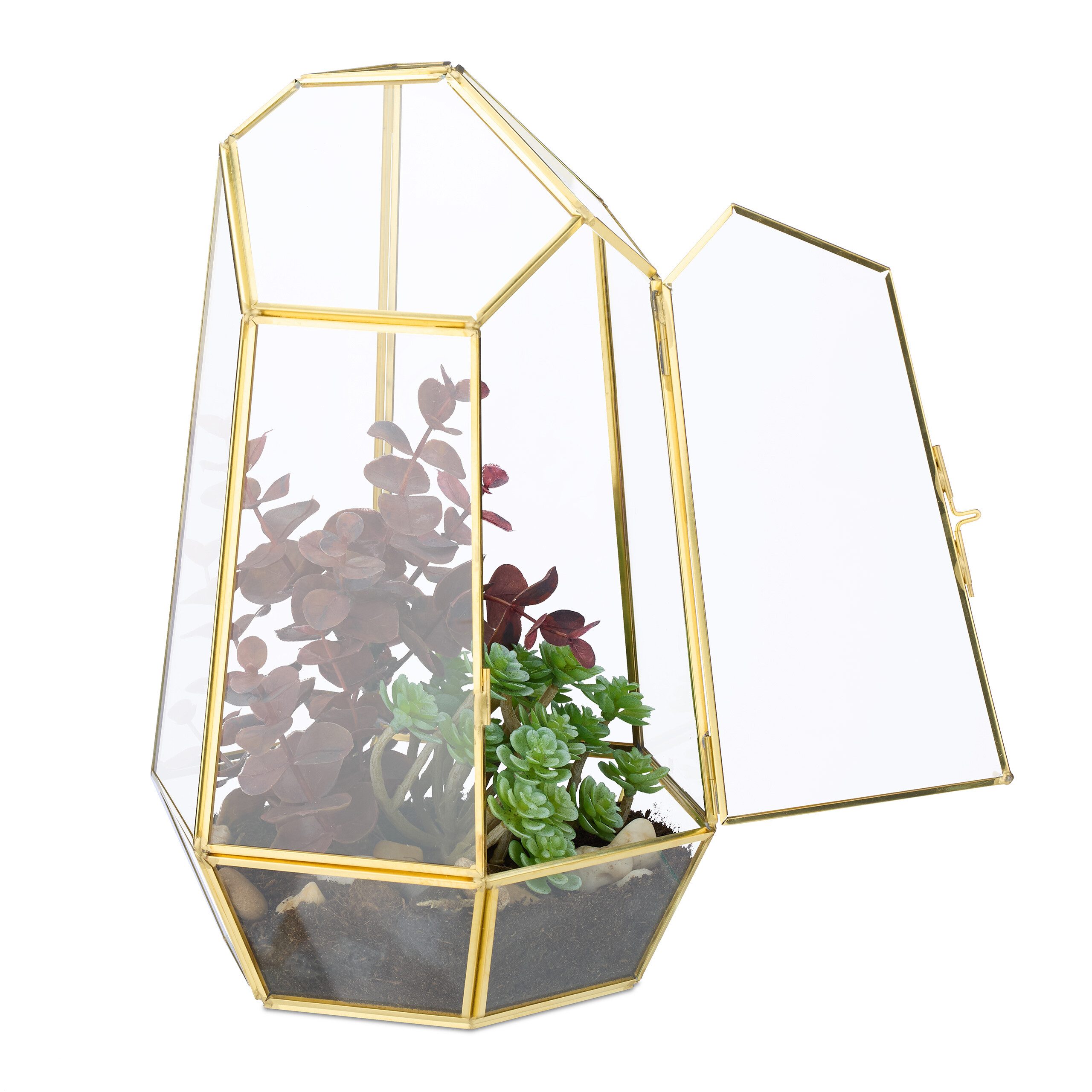 relaxdays Gewächshaus Geometrisches Pflanzenterrarium aus Glas, günstig online kaufen