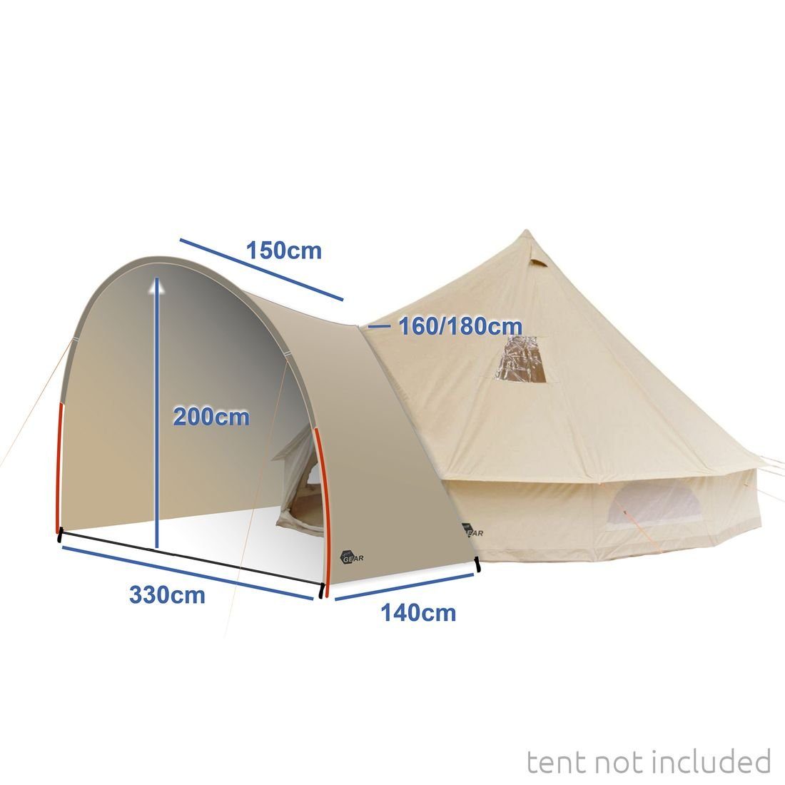 300x140x195 10 Canopy Vordach Vorzelt yourGEAR / Pro Tipi-Zelt 8 yourGEAR Porch Desert