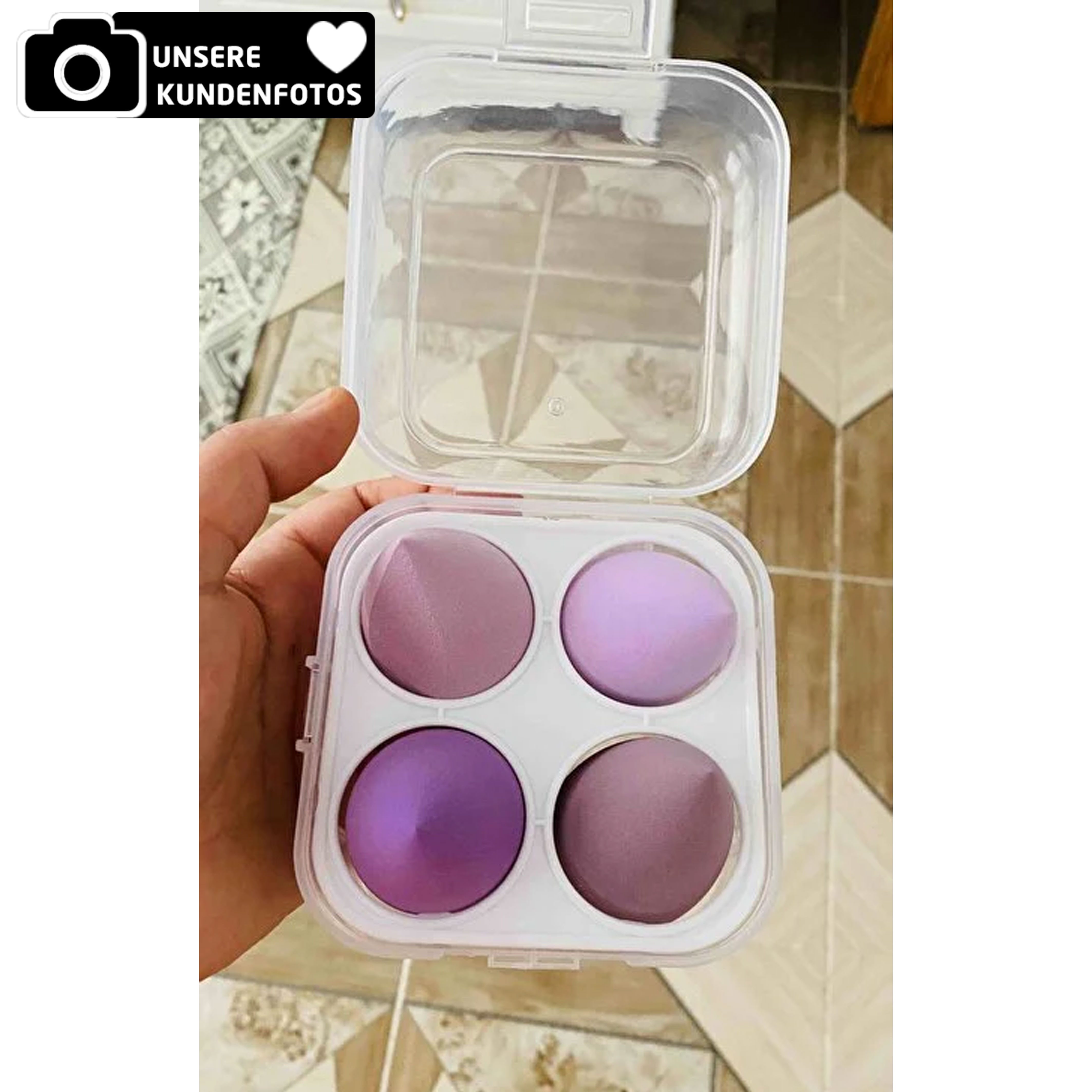 Jungengel Schminkschwamm Beauty Blender Make Up Schwamm Set Kosmetikschwämme Blender Box, Set, 4 tlg., 4 Make-up-Schwämme in verschiedenen Formen und Lilatönen, Latexfreie Beauty Blender mit Aufbewahrungsbox