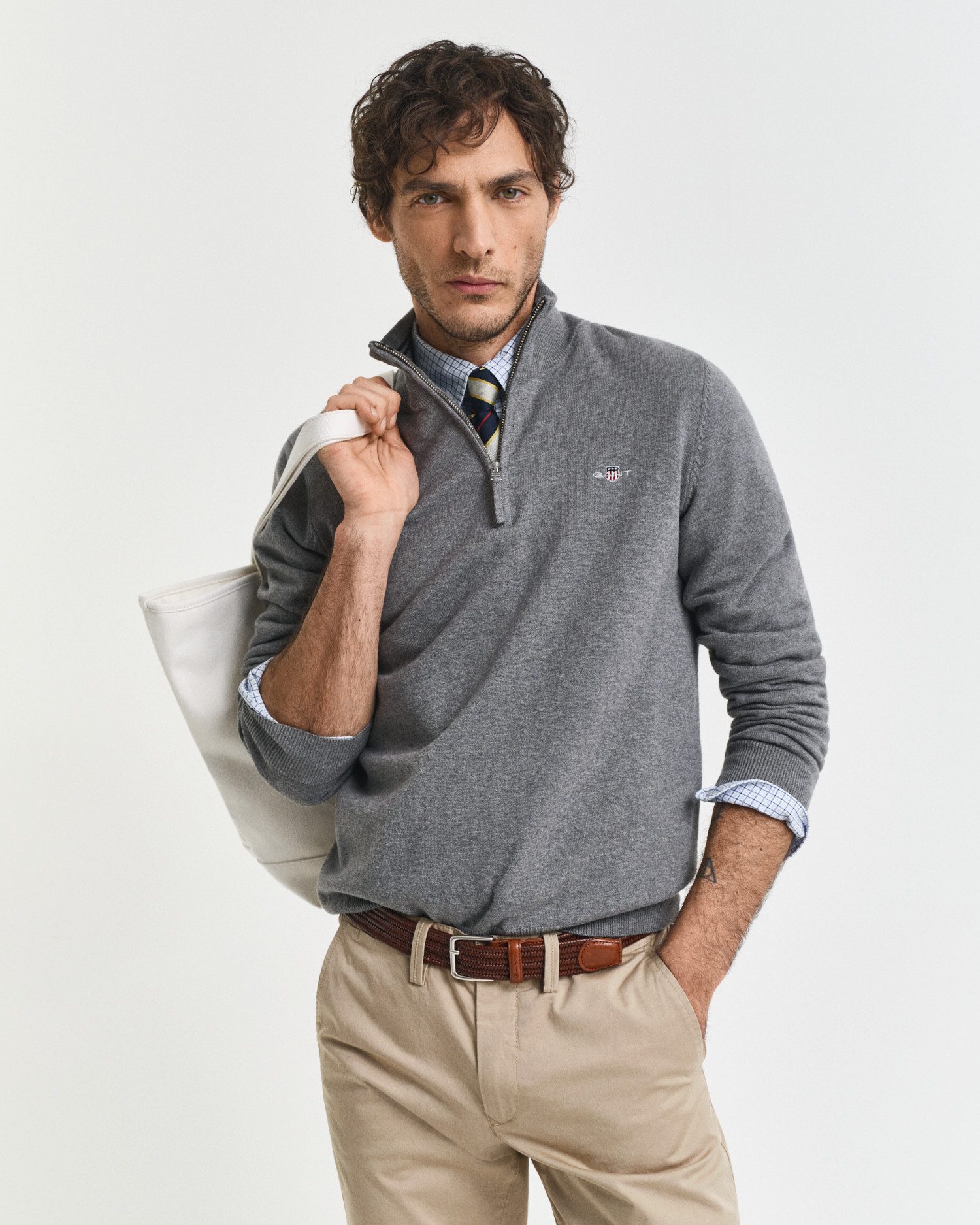 Gant Troyer CLASSIC COTTON HALF ZIP mit gerippten Details