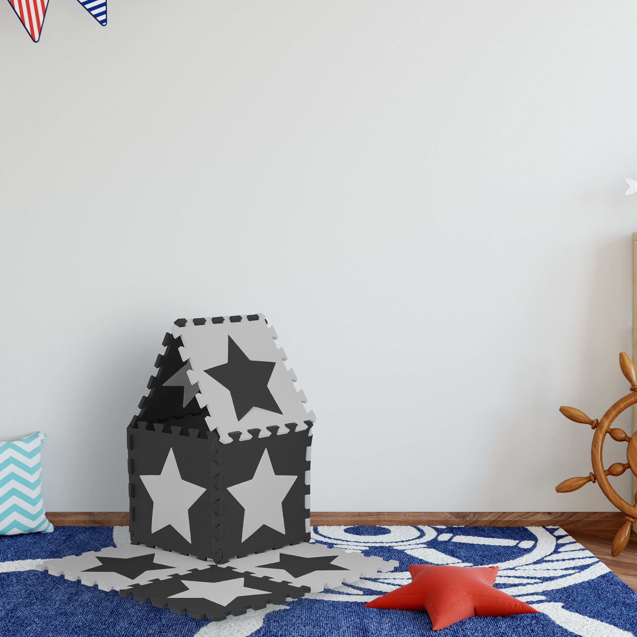 relaxdays Spielmatte Puzzlematte Sterne, Weiß-Grau günstig online kaufen