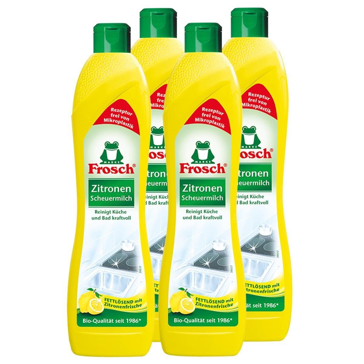 FROSCH 4x Frosch Zitronen Scheuermilch 500 ml - Reinigt Bad und Küche kraftvo Spezialwaschmittel