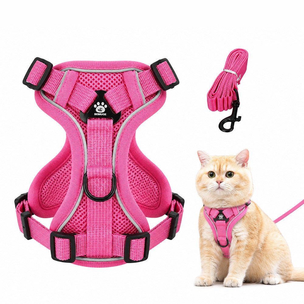 Ledander Katzen-Geschirr Verstellbares Katzengeschirr mit Leine, reflektierend und atmungsaktiv, Brustgeschirr für Katzen, Kätzchen, kleine Hunde und Welpen