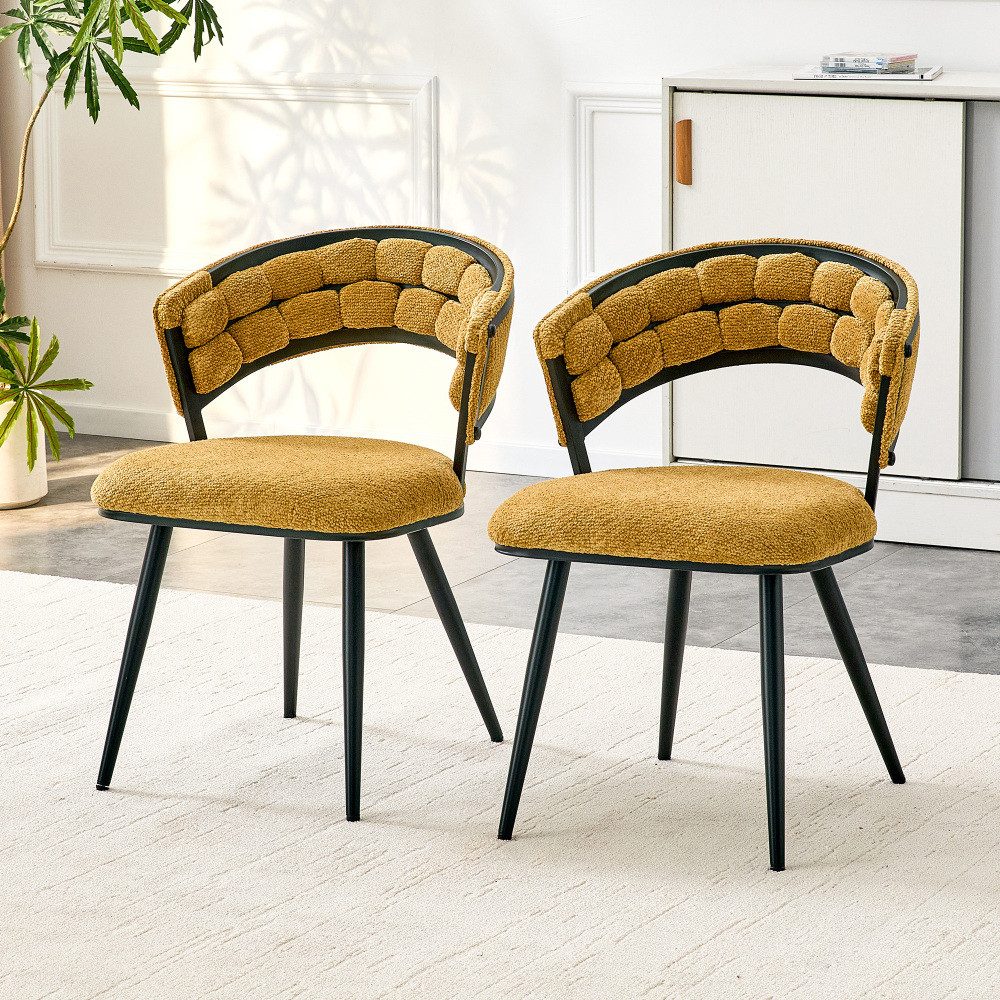 BBWL Esszimmerstuhl 2er/4er Samt Esszimmerstühle Set Beige Senfgelb (2 St), mit schwarzen Metallbeinen gepolstert ergonomisch moderne