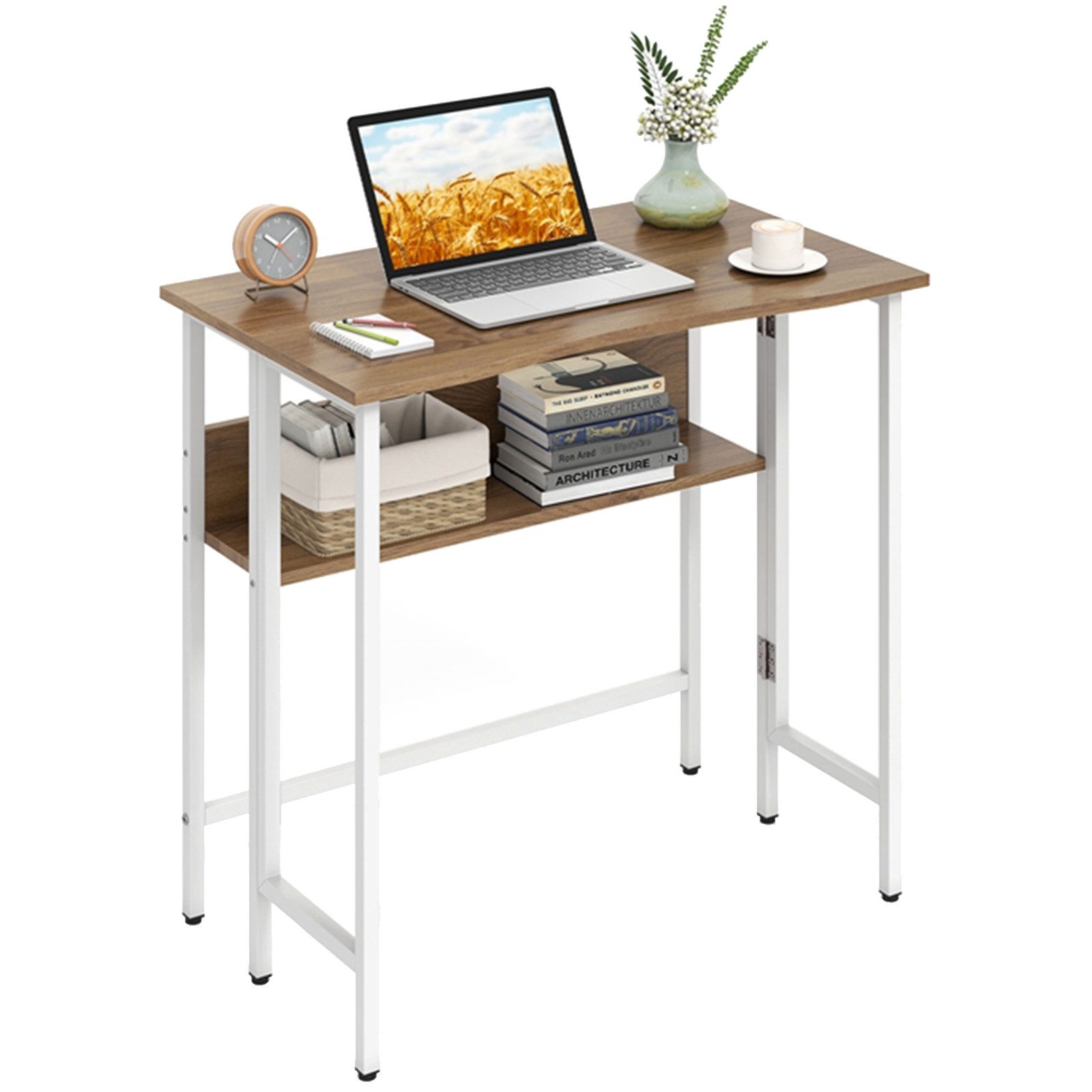 COSTWAY Klapptisch Schreibtisch klappbar mit Ablagefach, Computertisch Holz