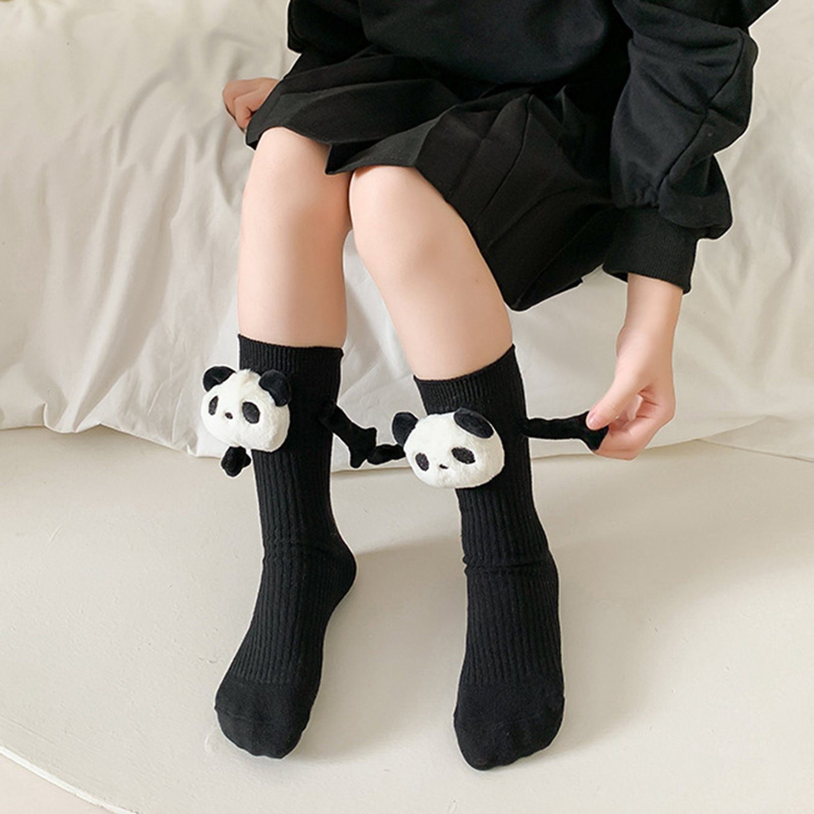 Kinder-Baumwollsocken Paar Socken, Röhre magnetische Panda/Löwe Winterwarme einfarbig Mädchen) 1 Socken Weiche Damen Tier für mittlerer Schwarz Kuschelsocken haltende Rutaqian Atmungsaktive (Händchen Cartoon Socken Süße