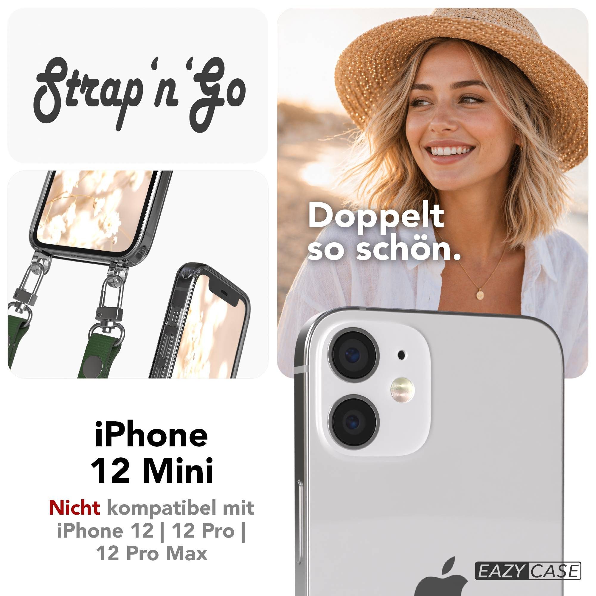 EAZY CASE Handykette für Apple iPhone 12 Mini Handyhülle mit Handyband magnetisch, Schlichte Handykette in Dunkelgrün mit Magnetverschluss