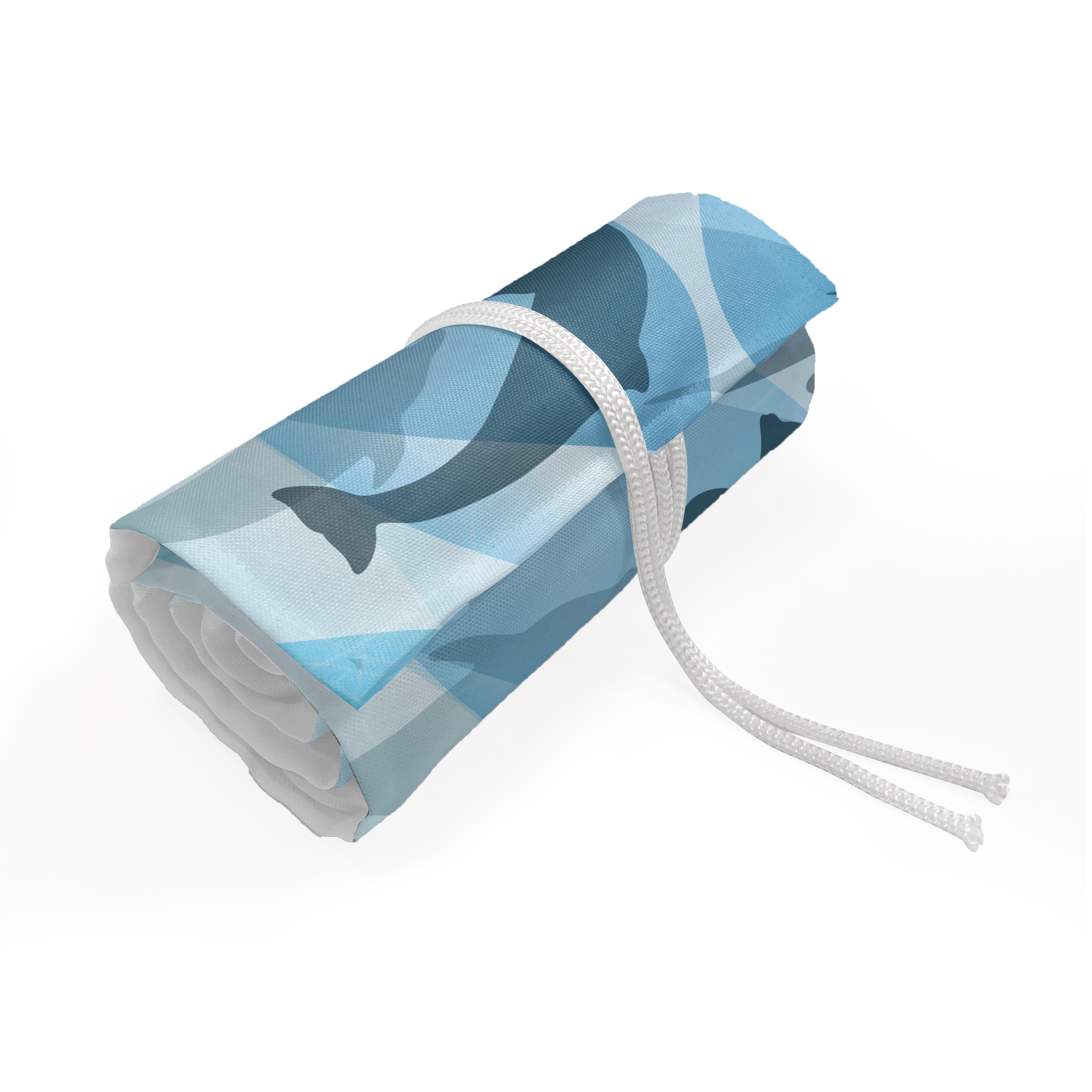 Abakuhaus Federmäppchen langlebig und tragbar Segeltuch Stiftablage Organizer, Delphin Unterwasser-Fisch-Muster Blau und Grau