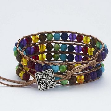 FIDDY Charm-Armband Damenarmband mit bunten Edelsteinen, 18-21 Zentimeter. (1-tlg), Mehrfarbiges Perlengeflecht, verstellbar, Naturstein