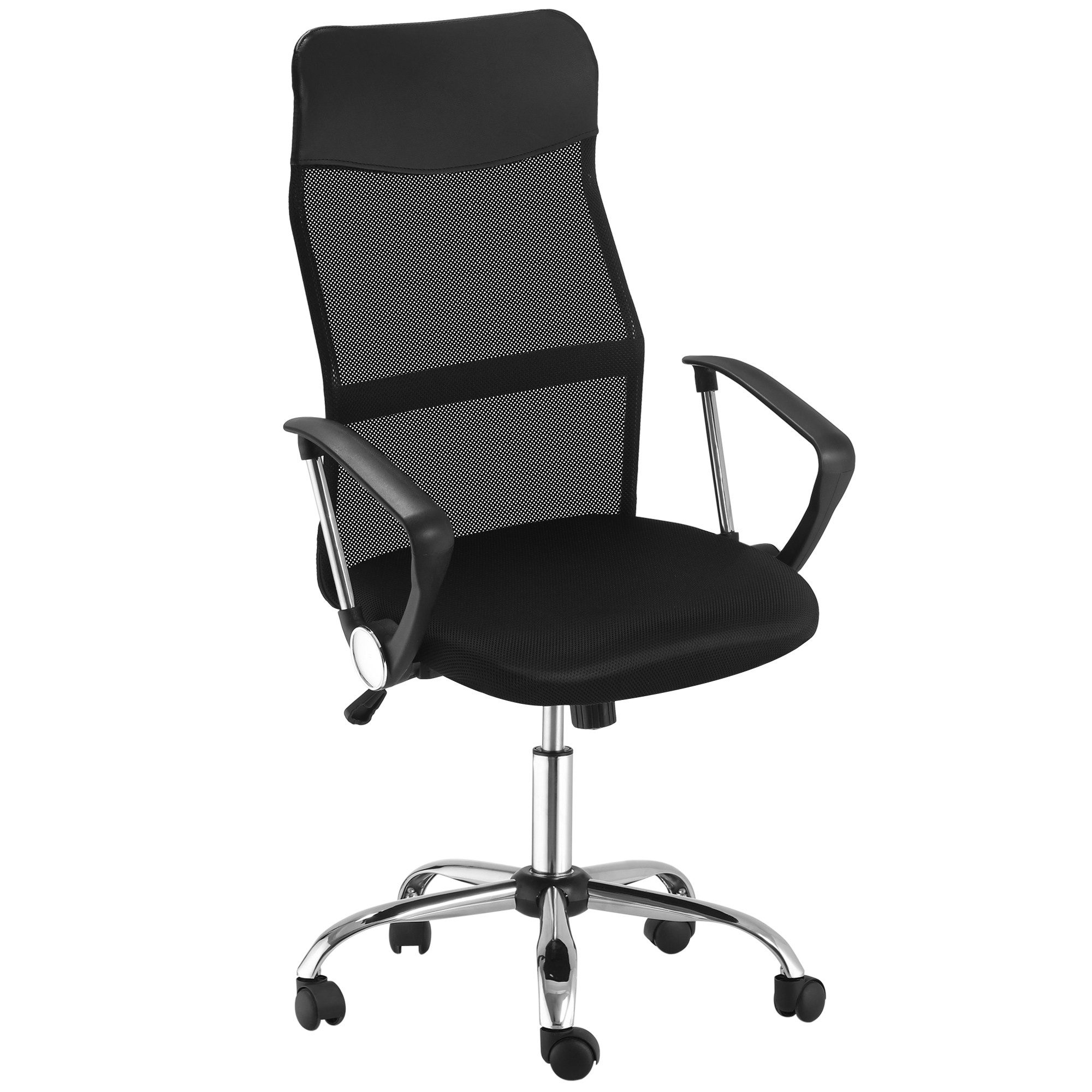 HOMCOM Bürostuhl Drehstuhl Computerstuhl mit Wippfunktion, Netzbespannung (Schreibtischstuhl, 1 St), Schwarz, 63 x 65 x 109-119 cm