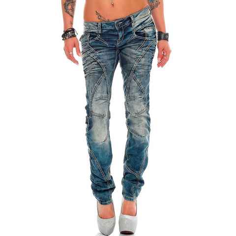 Cipo & Baxx 5-Pocket-Jeans Damen Hose BA-WD175 Low Waist Jeans mit dicken Nähten
