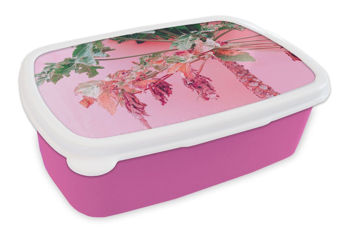 MuchoWow Lunchbox Palme - Tropisch - Rosa - Sommer, Kunststoff, (2-tlg), Brotbox für Erwachsene, Brotdose Kinder, Snackbox, Mädchen, Kunststoff