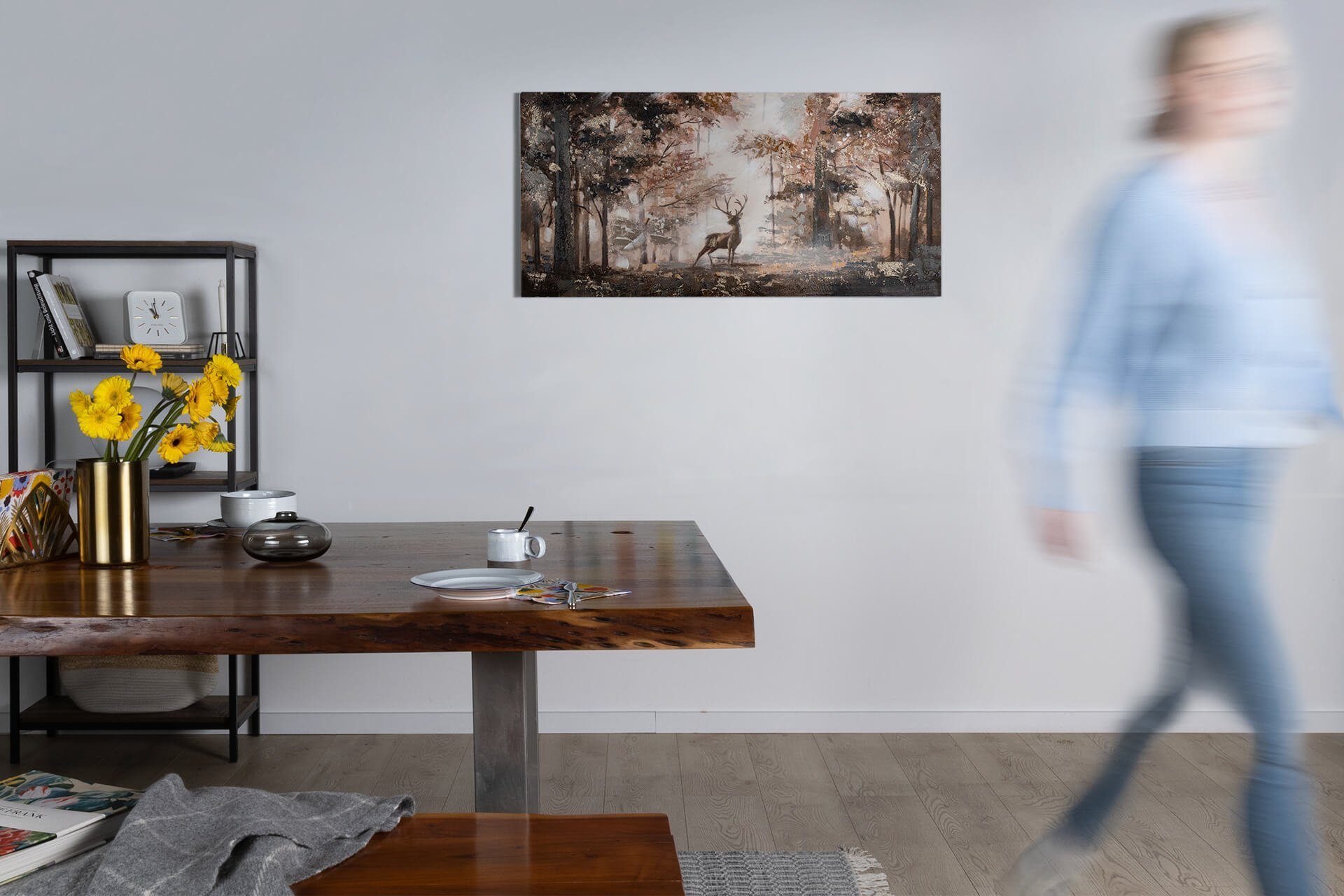 KUNSTLOFT Gemälde Stag 100% cm, Wandbild 120x60 Wohnzimmer in the Brume HANDGEMALT Leinwandbild