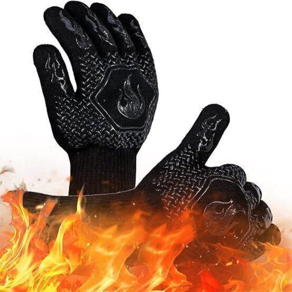 Rutschfeste Silikonhandschuhe Barbecue MDHAND Feuerfeste Schnittfeste Hitzeschutzhandschuhe schwarz Handschuhe