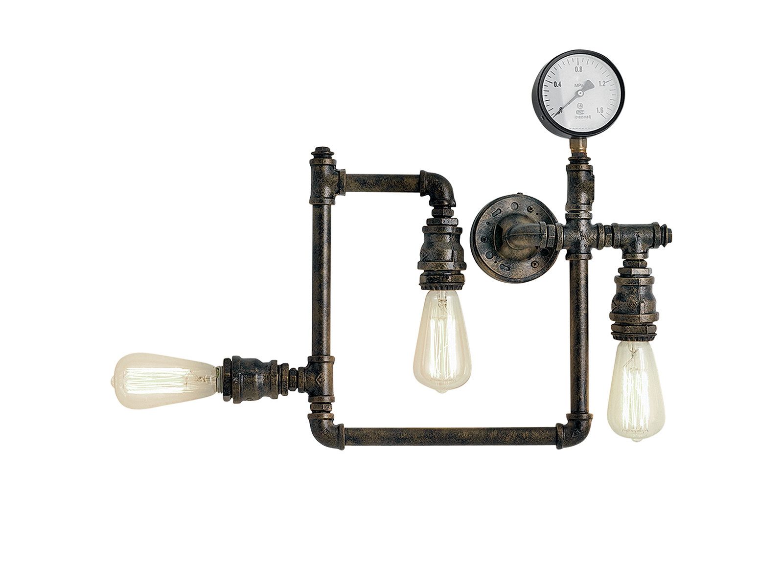 Luce Ambiente Design LED Wandleuchte, LED wechselbar, warmweiß, innen, ausgefallene Treppenhaus Industrial Rohr Lampe flach Rost, 46cm