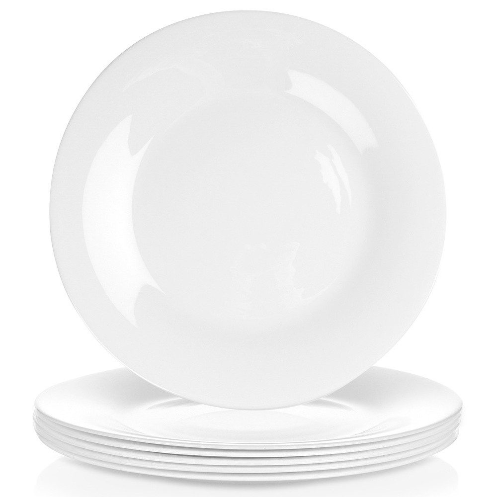 Vilde Speiseteller Teller Set 25.5 cm aus Opalglas weiß rund glänzend, (6 St), mikrowellengeeignet, spülmaschinengeeignet