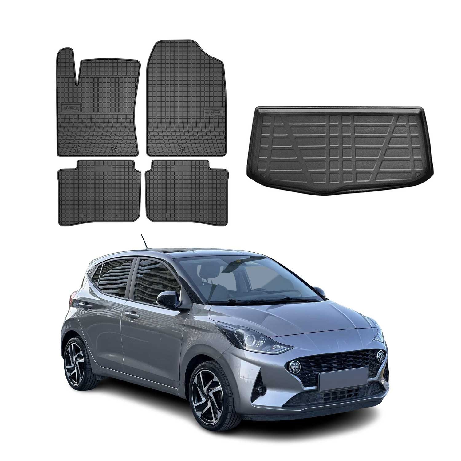 OMAC Auto-Fußmatten Kofferraumwanne Set für Hyundai i10 2019-2025 Gummi TPE Schwarz 5x (5 St), für Hyundai i10 2019-2025 Hyundai i10 2019-2025, Einfache Installation,Antirutsch,Leicht zu reinigen