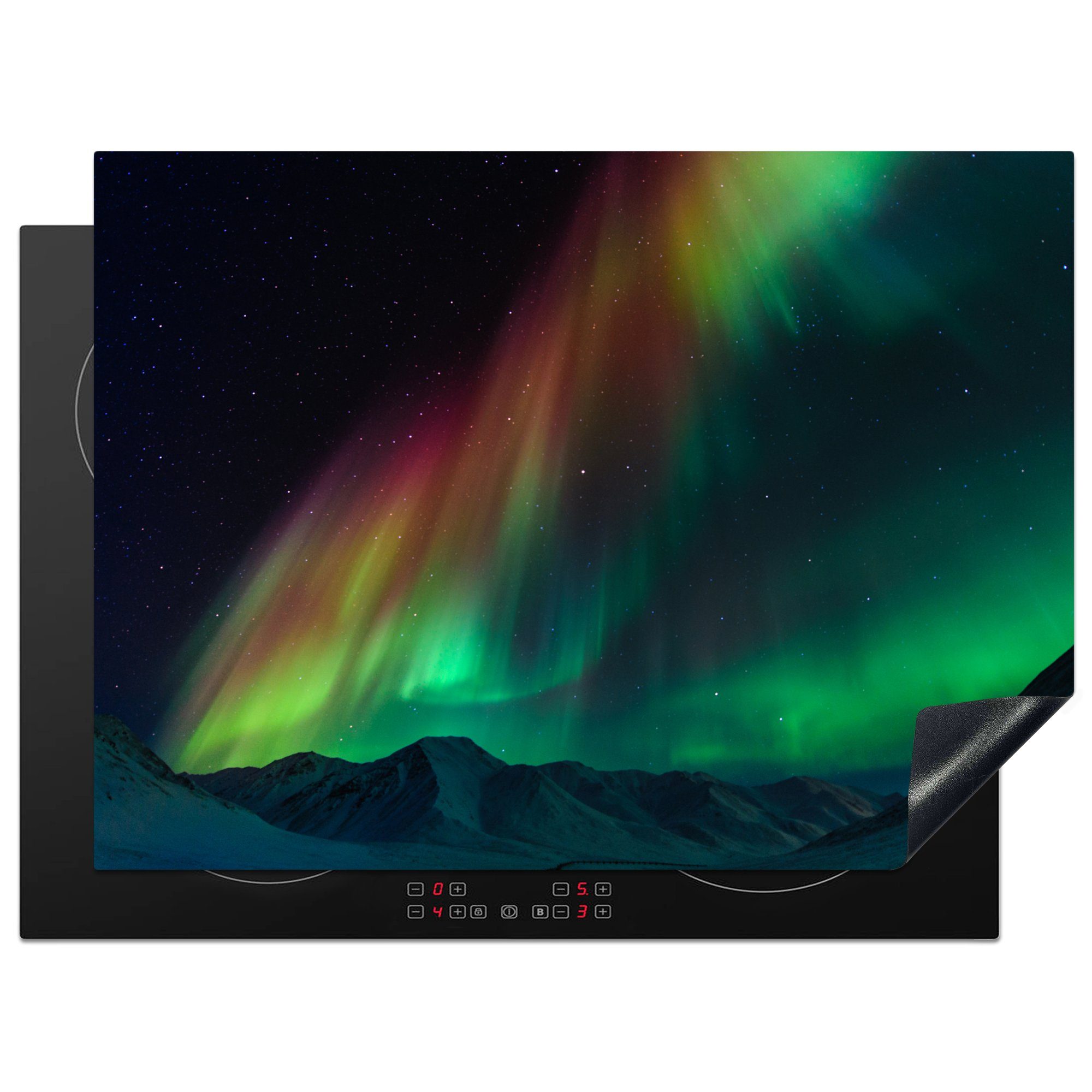 MuchoWow Herdblende-/Abdeckplatte Regenbogen - Aurora - Sternenhimmel, Vinyl, (1 tlg), 71x52 cm, Induktionskochfeld Schutz für die küche, Ceranfeldabdeckung