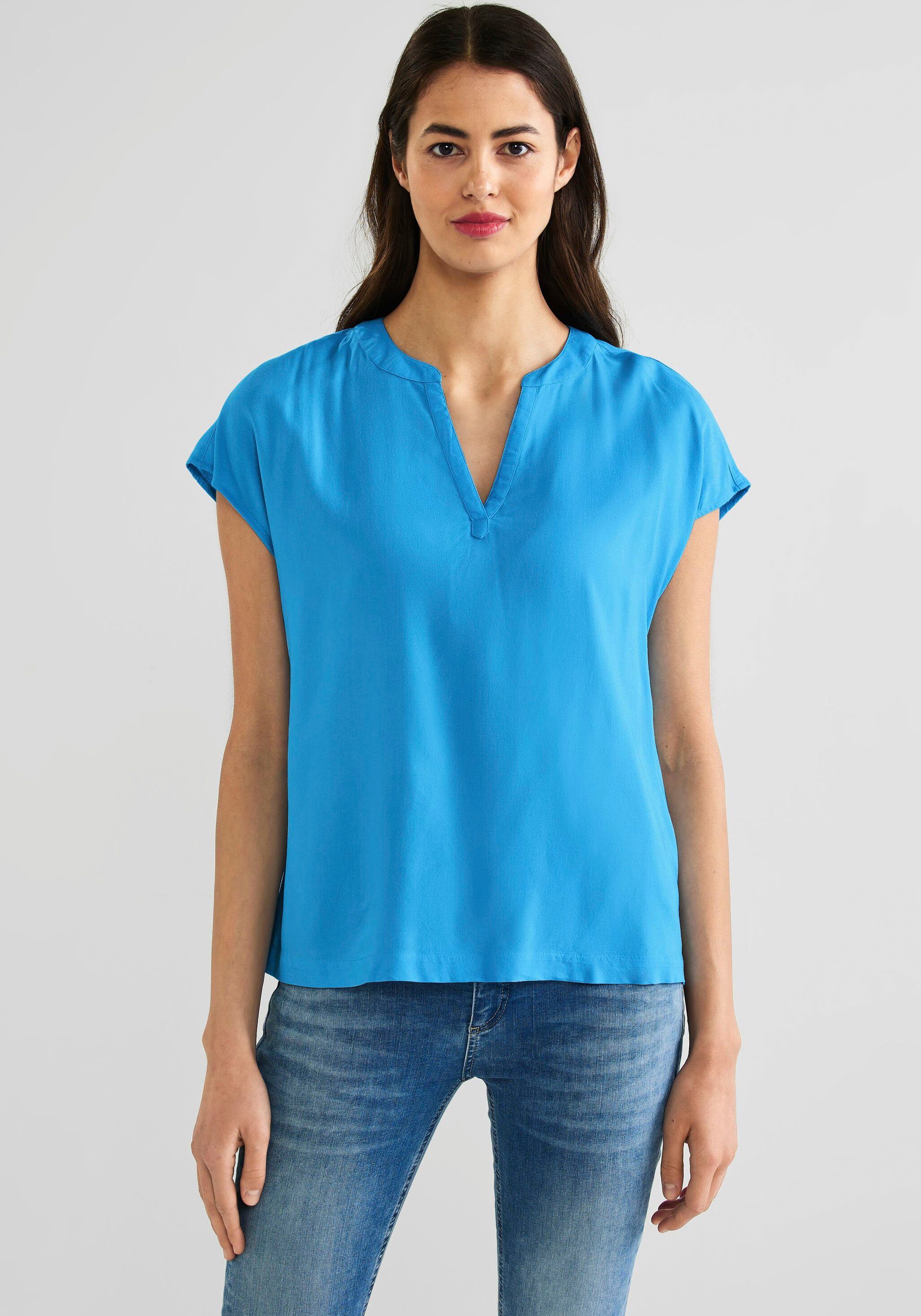 STREET ONE Shirtbluse mit geschlitztem Rundhalsausschnitt splash blue