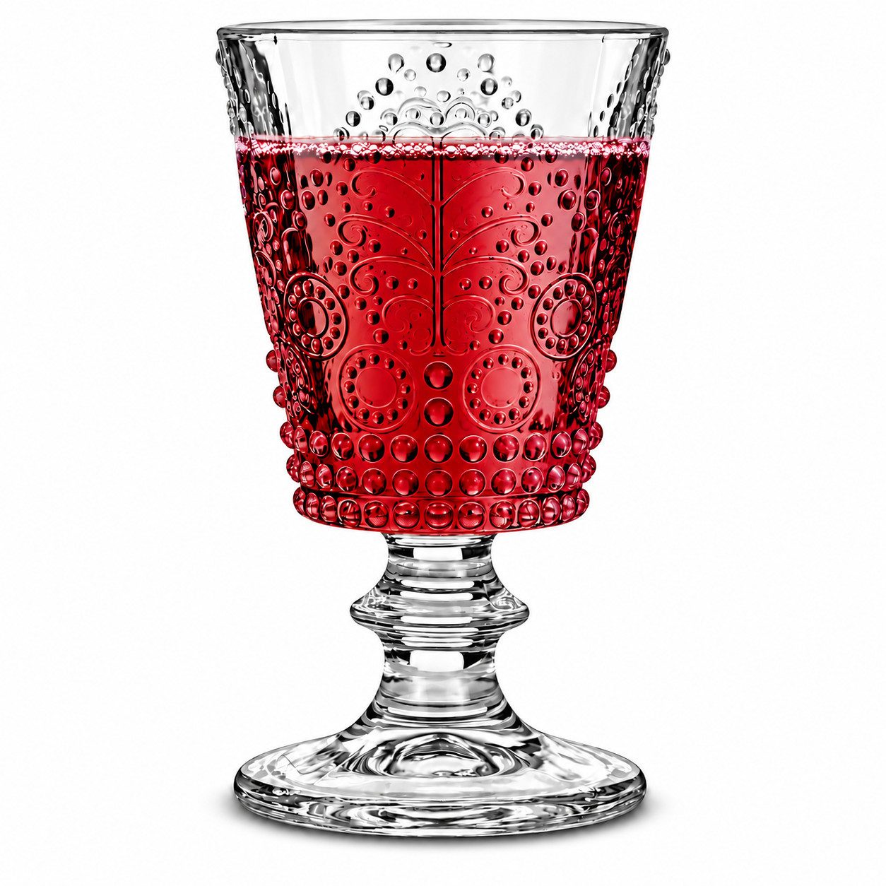 Sendez Weinglas 6 Weingläser mit Relief 280ml auf Fuß Rotweingläser Trinkgläser, Glas