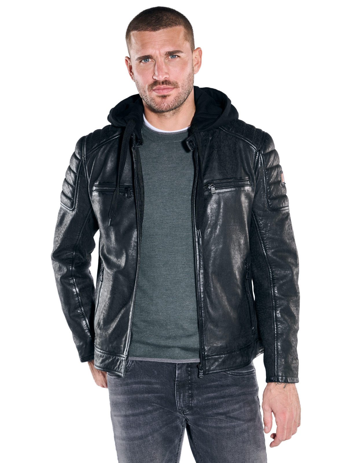 emilio adani Lederjacke Herren Lederjacke, Schwarz günstig online kaufen