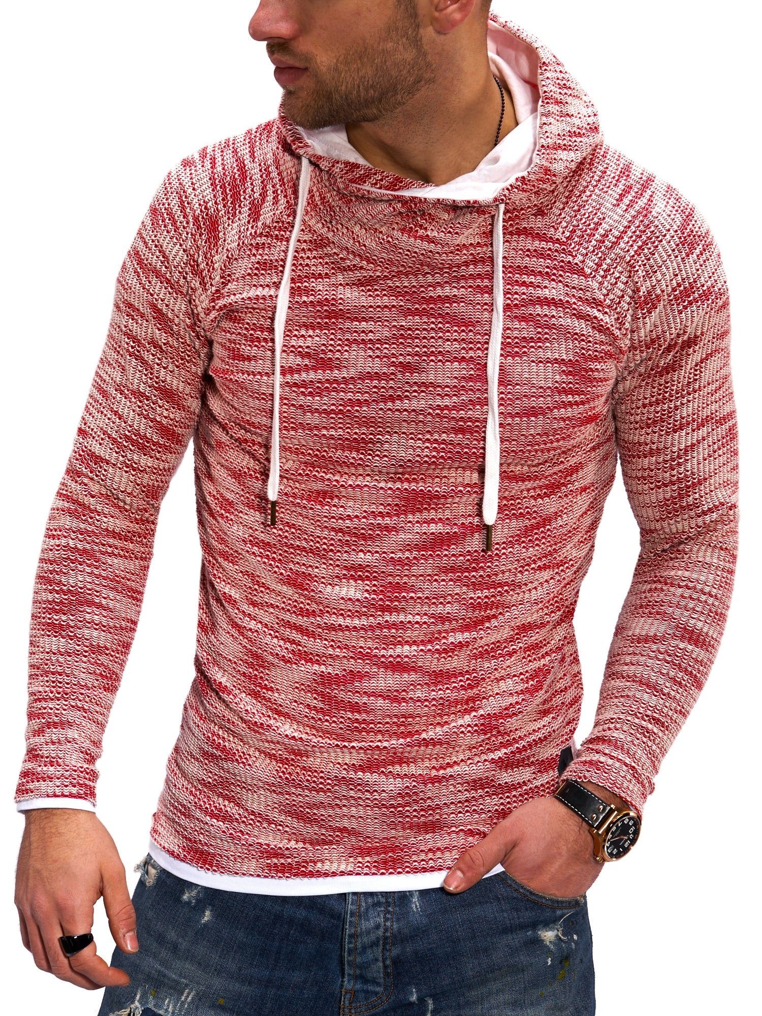 behype B-JOHN im trendigen rot Kapuzensweatshirt Layer-Look