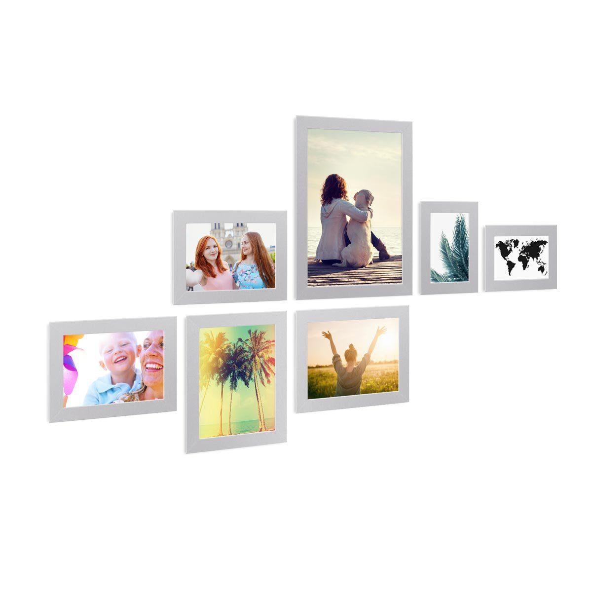 PHOTOLINI Bilderrahmen 7er Set breite Rahmen in verschiedenen Formaten für Einzelbilder, für 7 Bilder (7er Set), MDF Holz, Acrylglas & Zubehör, Formate 10x15 bis A4 / 21x30 cm