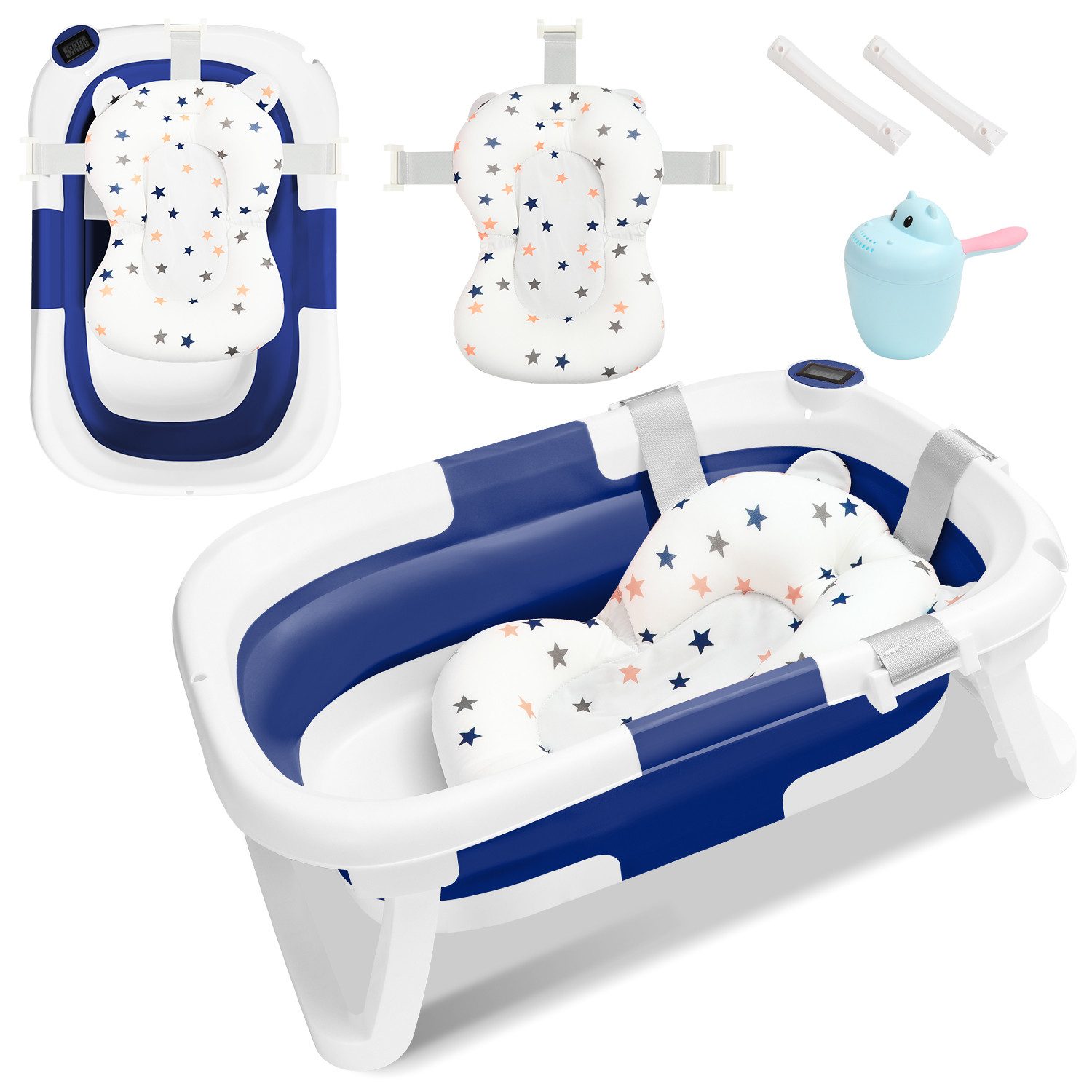 Babybadewanne Baby Badewanne Faltbar Reisebadewanne Silikon mit Kissen blau