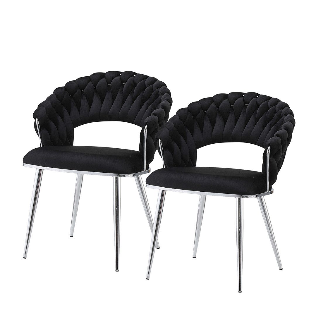 Qiyano Esszimmerstuhl 2er-Set Designstühle mit Flechtrücken günstig online kaufen