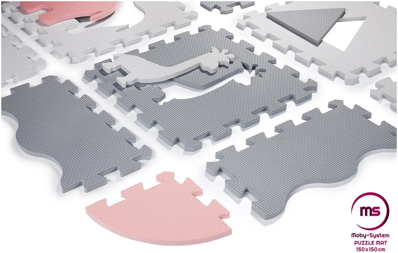 Moby-System Spielmatte Schaumstoff-Puzzlematte XL 150 x 150 x 1 cm mit Rand, Rosa