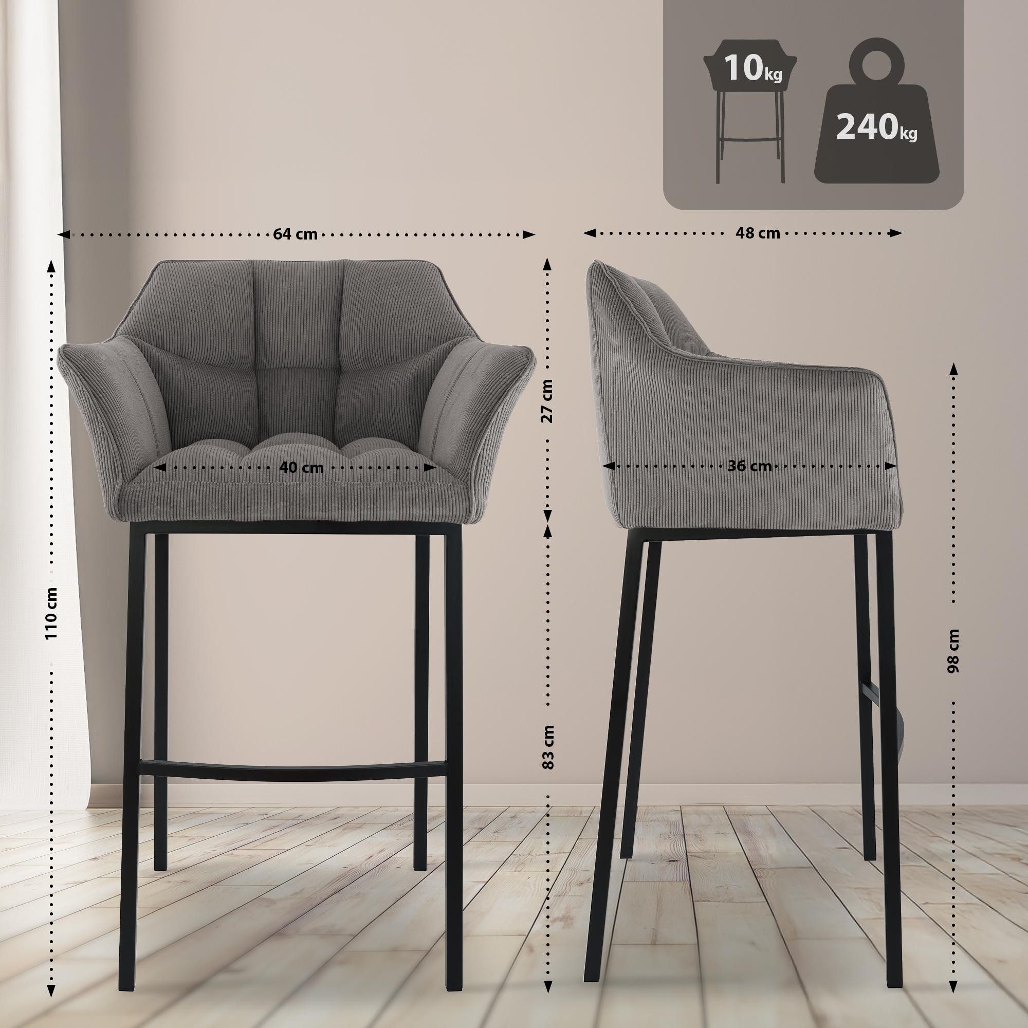 CLP Barhocker Damaso (1er, 1 St., 1er), mit Cordbezug, bis 240 kg belastbar