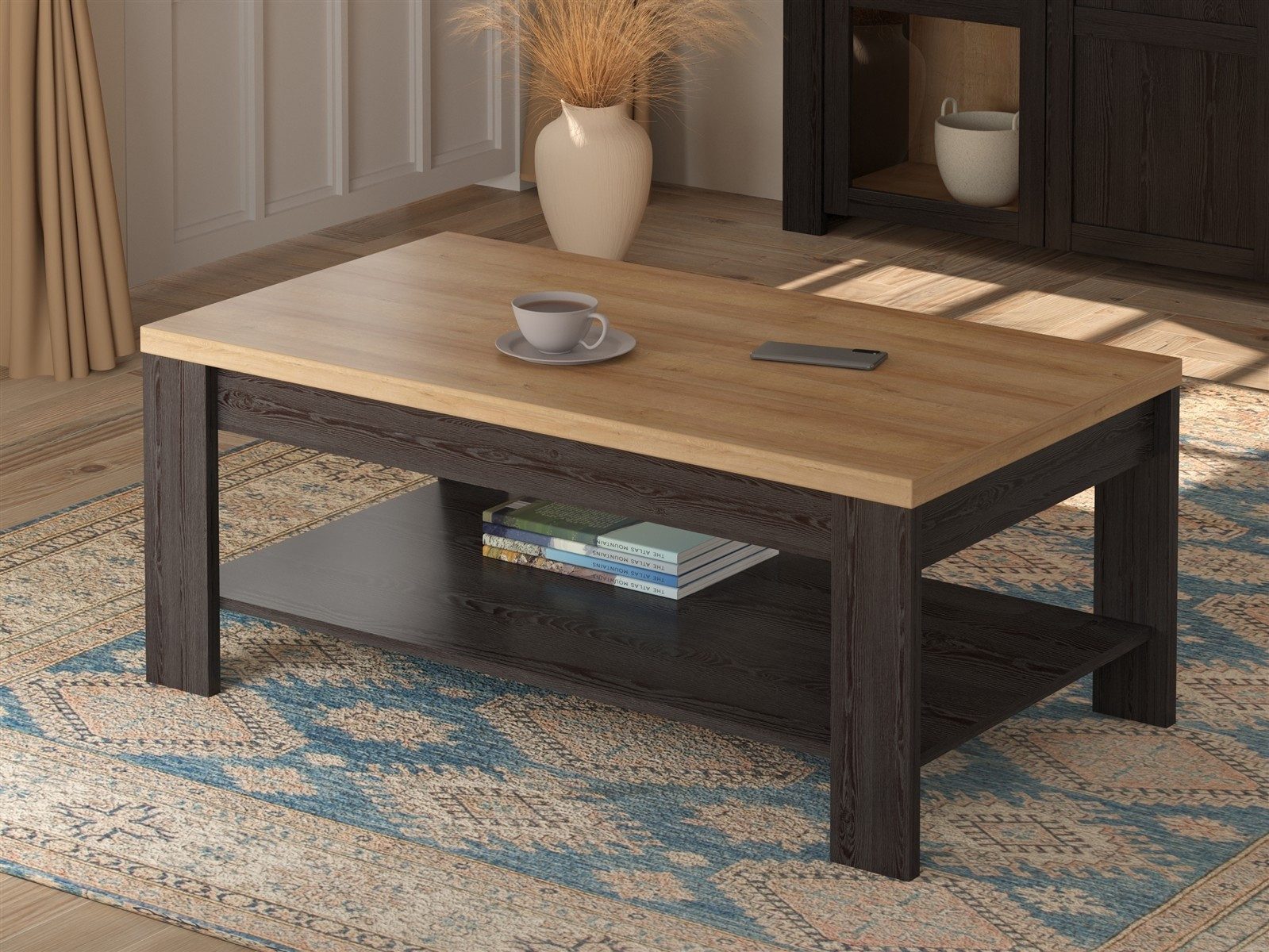 PREISBRECHER Couchtisch BOHOL, in Riviera Eiche / Cabezone Eiche - 100x45,7x60cm (BxHxT)