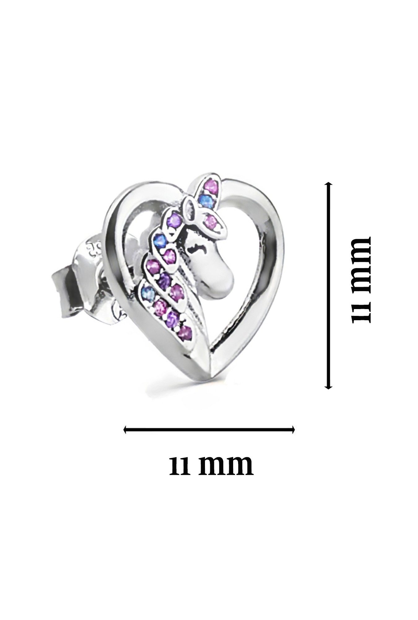Limana Paar Ohrstecker Ohrringe 925 Sterling Silber Einhorn Pferde Herz Mädchen Damen Kinder (inkl. Schmuckbox), Geschenk Idee Ostern Weihnachten Geburtstag Nikolaus Schulanfang