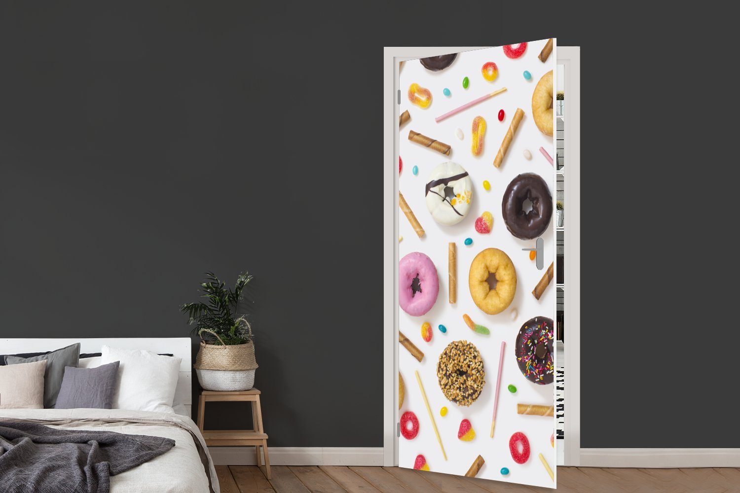 MuchoWow Türtapete Donuts, Süßigkeiten und bedruckt, (1 75x205 Türaufkleber, Matt, Tür, St), cm Kekse, Fototapete für