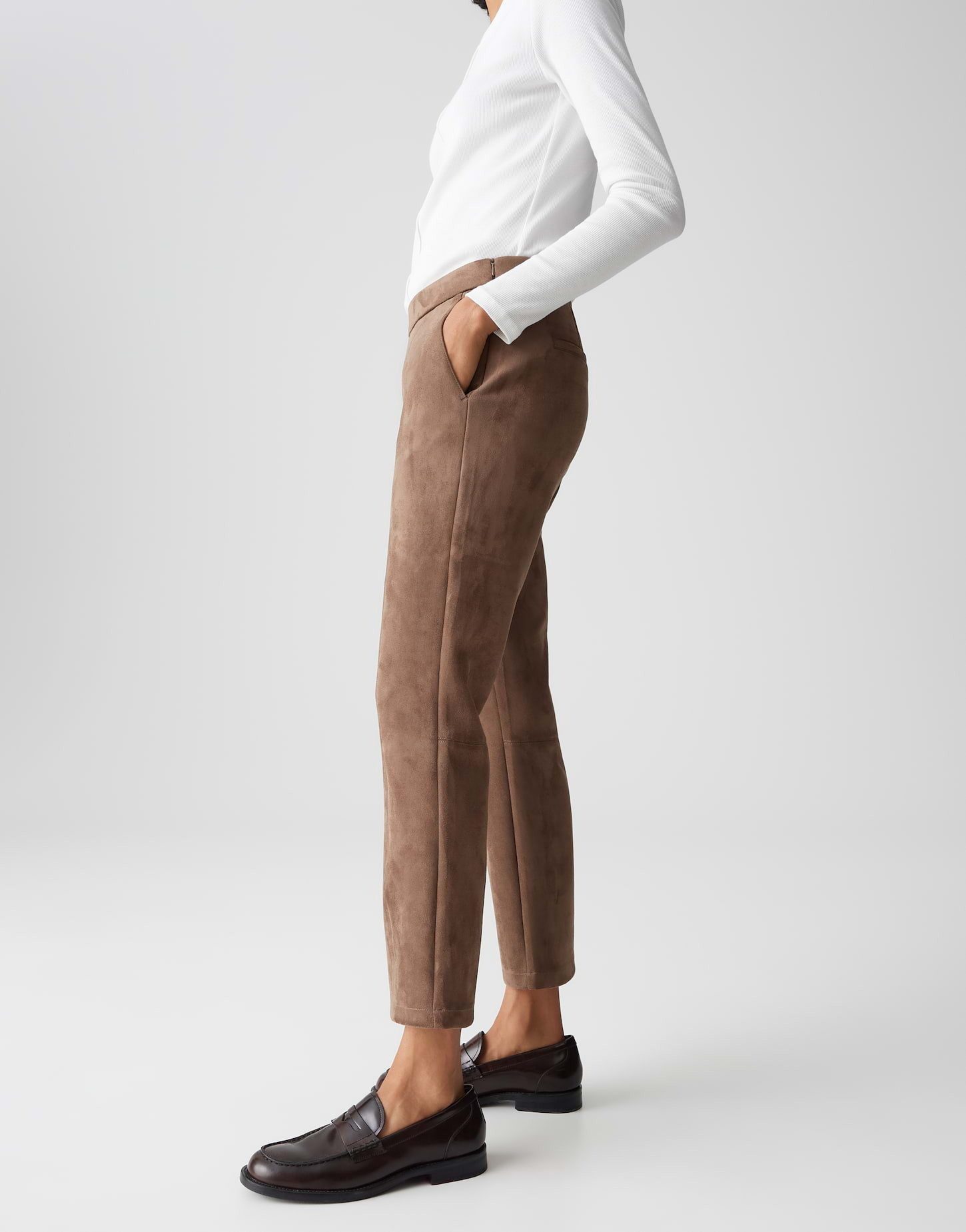 OPUS Lederhose ELVINA COZY in Wildleder Optik elastischer Gummibund, weicher Griff, samtige Oberfläche