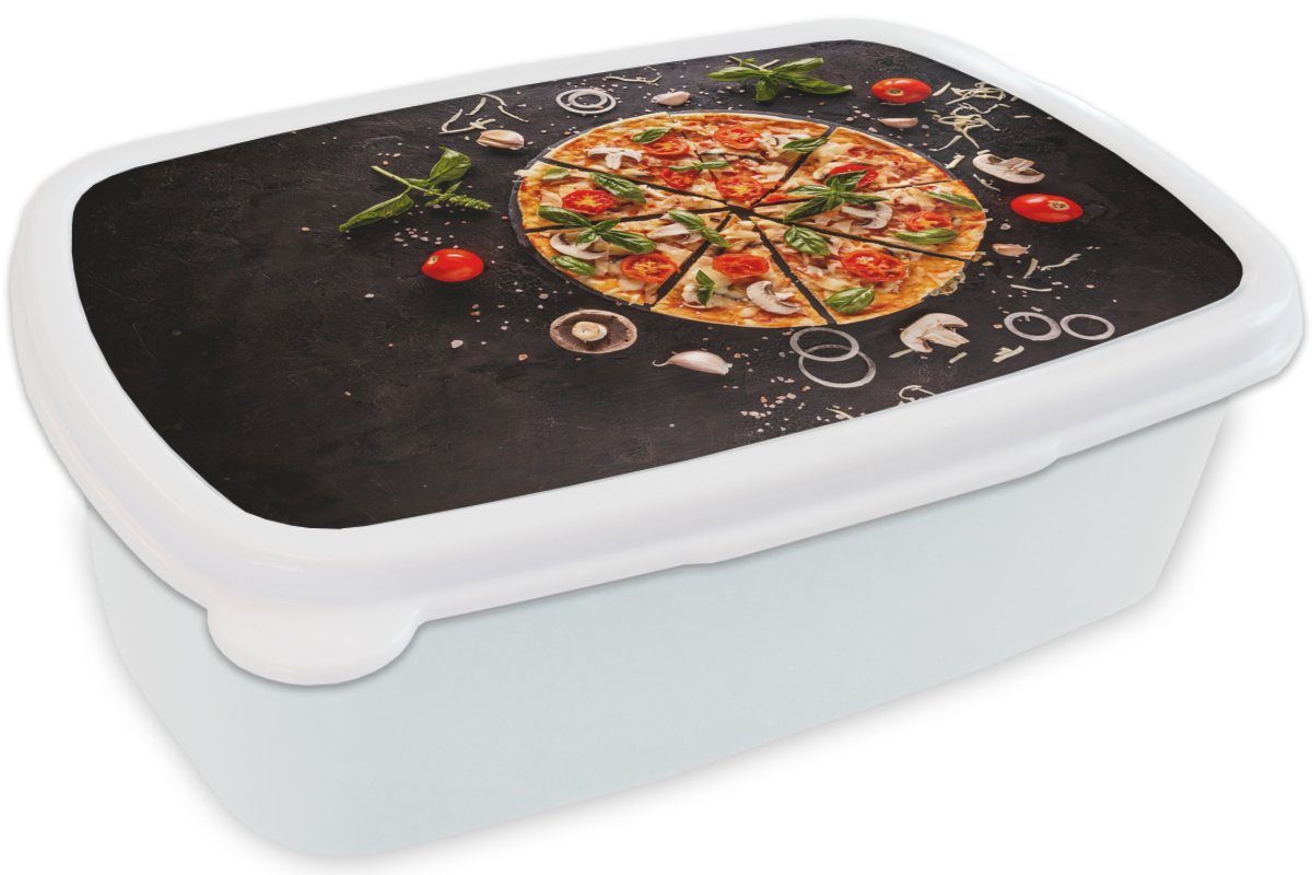 MuchoWow Lunchbox Pizza Küche Erwachsene, - Industrie, Jungs Mädchen und Kinder Gemüse - Brotbox (2-tlg), Brotdose, - weiß für - Kunststoff, und für Kräuter