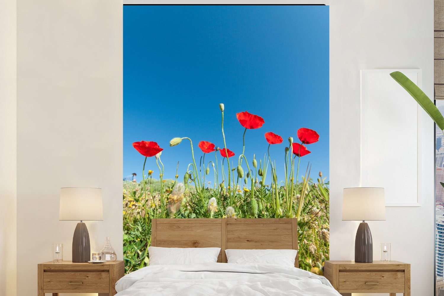 MuchoWow Fototapete Rote Mohnblumen unter einem strahlend blauen Himmel in der Türkei, Matt, bedruckt, (3 St), Montagefertig Vinyl Tapete für Wohnzimmer, Wandtapete