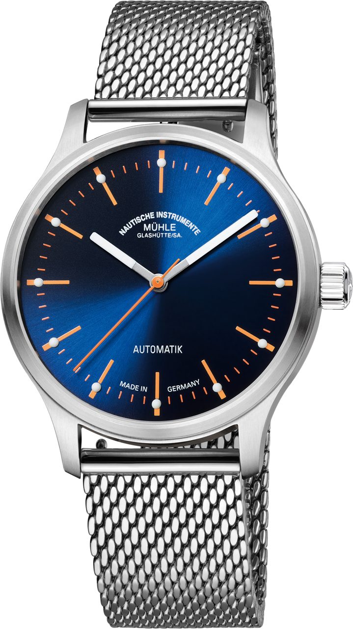 Nautische Instrumente Mühle Glashütte/Sa. Automatikuhr Herrenuhr Mühle Glashütte Panova Blau mit Edelstahlarmband
