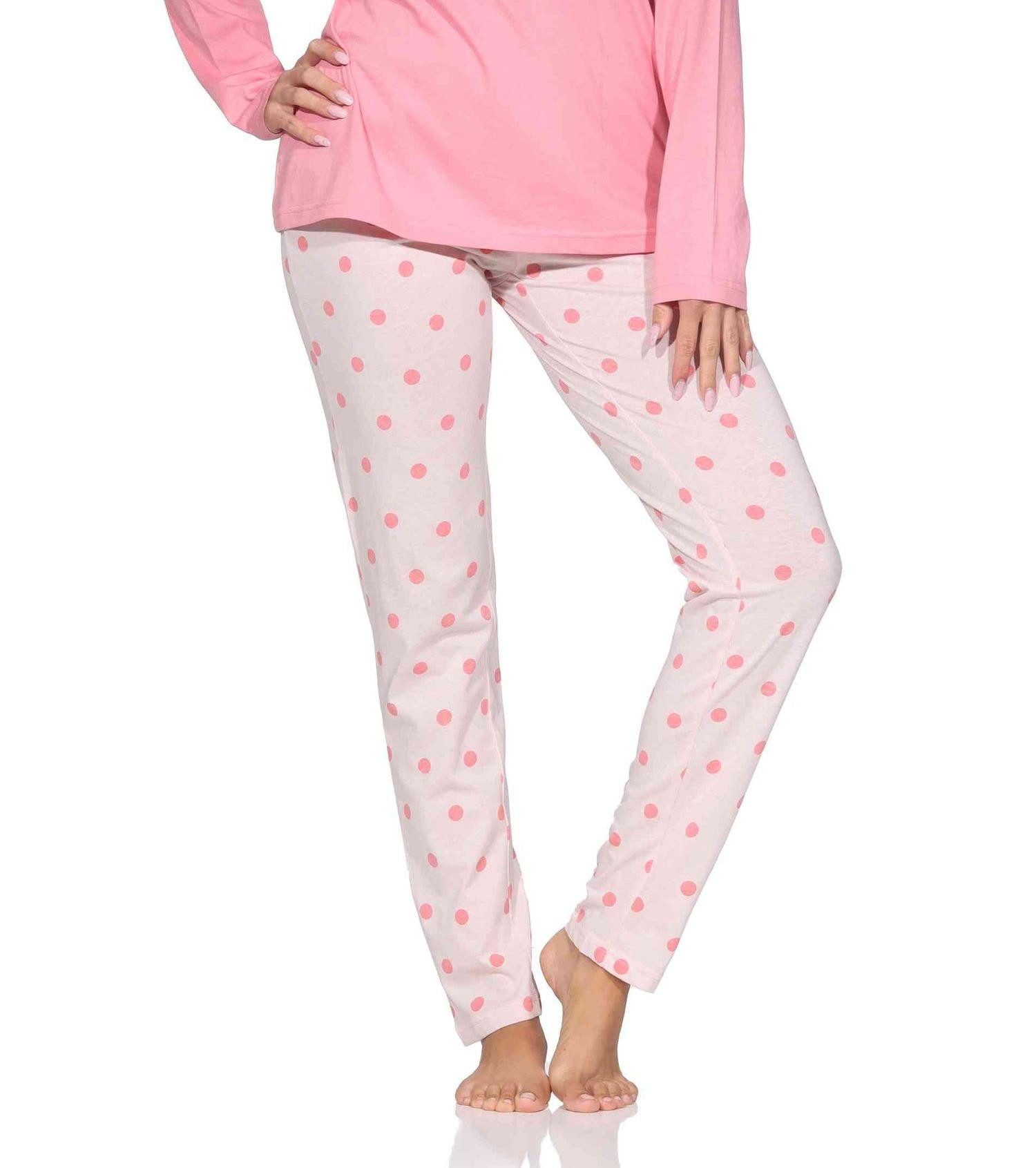 Normann Pyjama Normann Damen Schlafanzug langarm Pyjama in Tupfen Punkte Optik