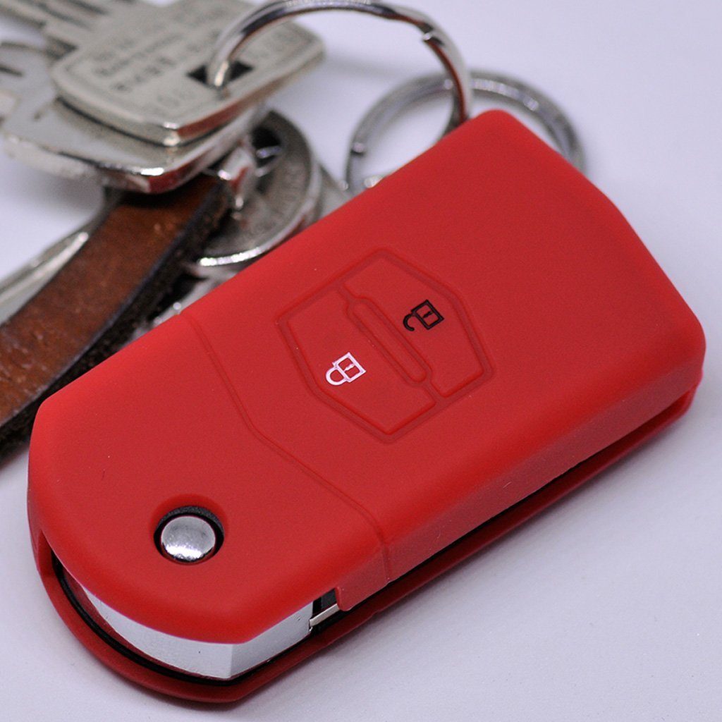 mt-key Schlüsseltasche Autoschlüssel Softcase Silikon Schutzhülle Rot, für Mazda CX-7 CX-5 2 4 5 6 RX-8 2 Tasten Klappschlüssel