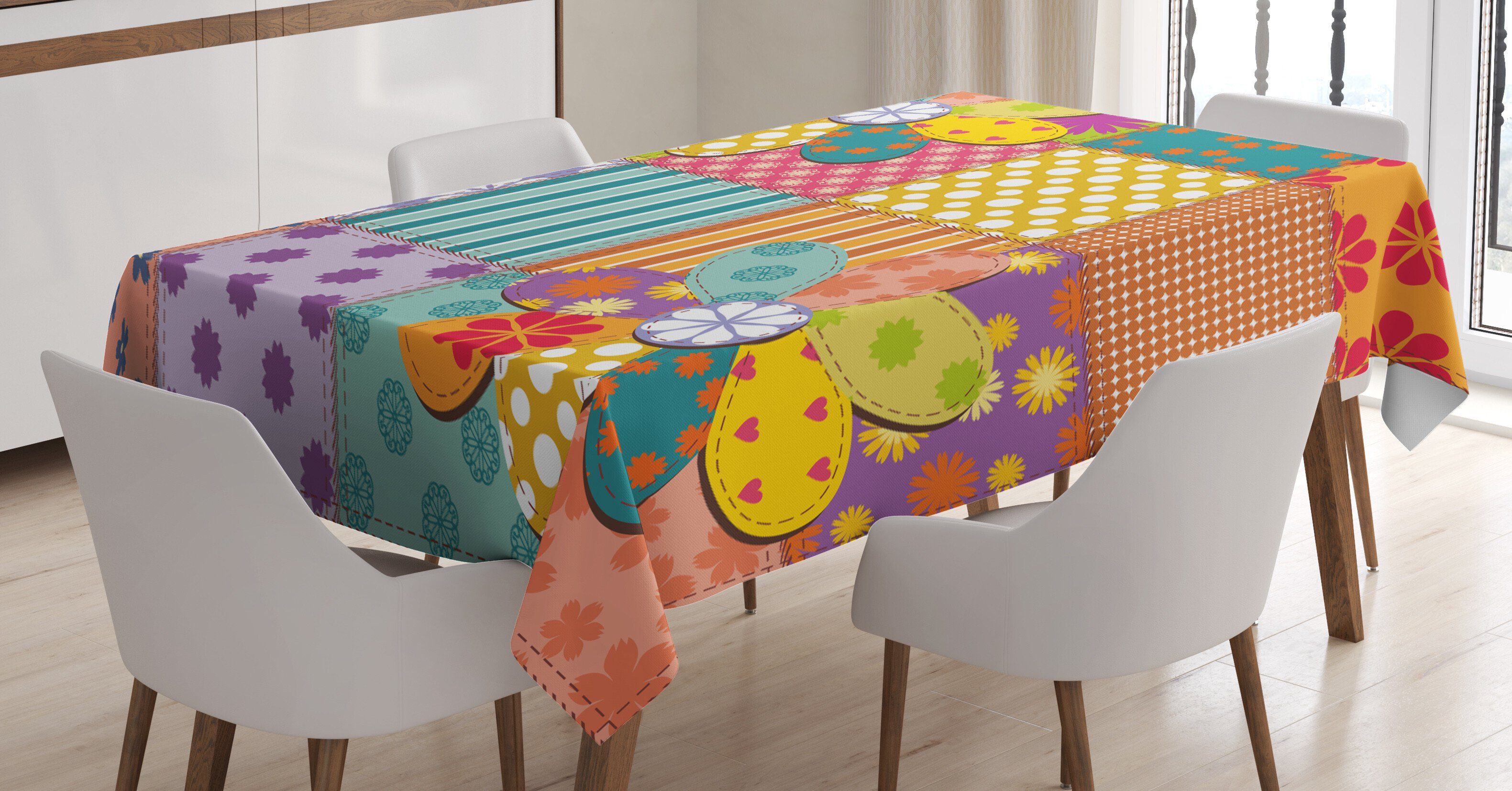 Abakuhaus Tischdecke Farbfest Waschbar Für den Außen Bereich geeignet Klare Farben, Bunt Blumen-Tupfen Mix